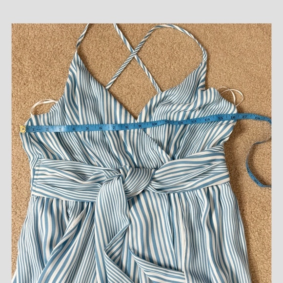 Moon River Anthropologie Jumpsuit Beach Blue White Stripe Cropped Flyaway Leg - Picture 12 of 16